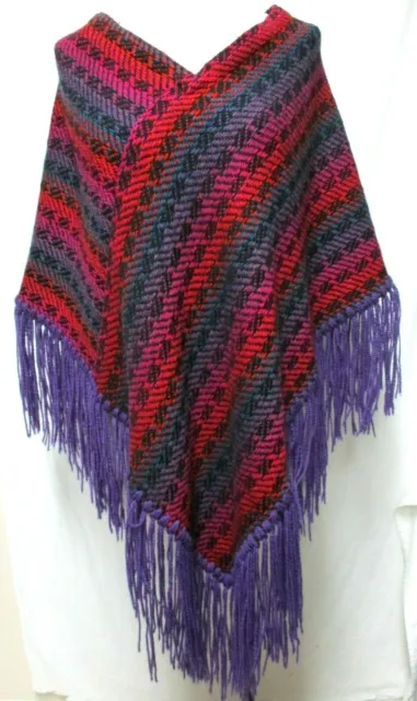 SAKS FIFTH AVENUE Vintage Wool Crochet Poncho Cape Sweater Fringe One ...