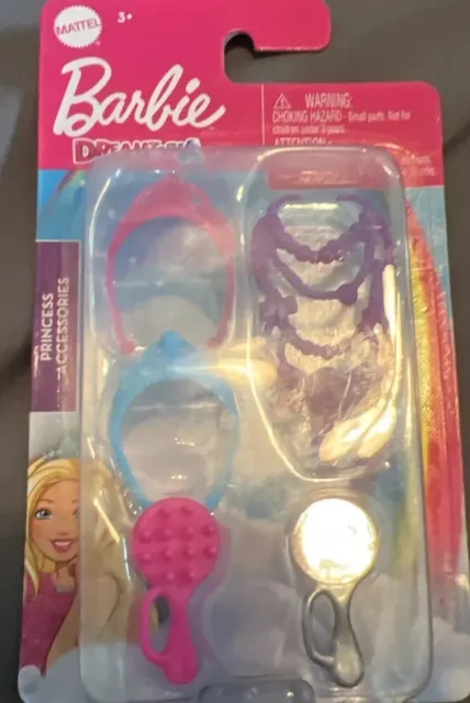 New Barbie Dreamtopia Princess Accessories 2 Tiaras Necklace Brush Mirror