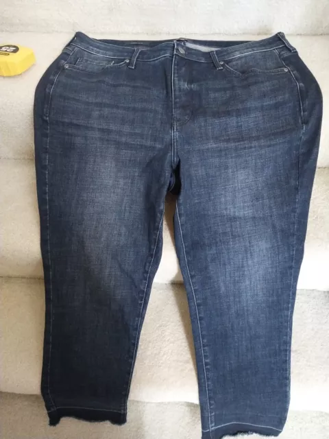 NYDJ Sheri Slim Straight Leg Jeans 16W Blue Medium Wash Denim Fray Hem