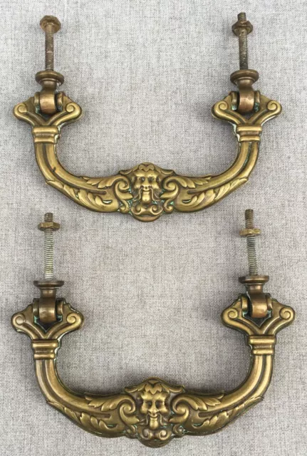 Antique pair of french furniture drawer pulls  early 1900's bronze faun heads