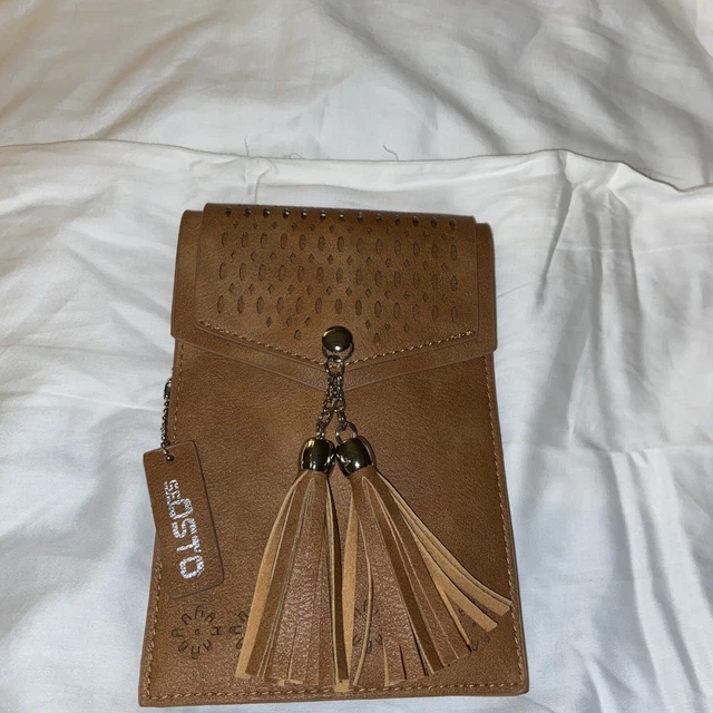 seOSTO Womens Small Crossbody Bag Tassel Cell Phone Purse Leather Brown