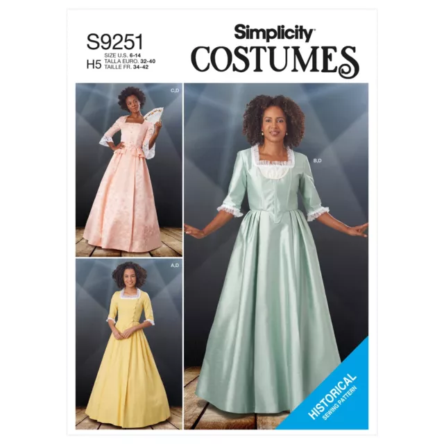 SIMPLICITY Sewing Pattern 9251 Misses' 18th Century Costume, Dress 6-8-10-12-14