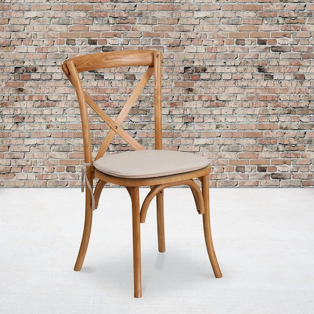 HERCULES Series Stackable Oak Wood Cross Back Chair with Cushion