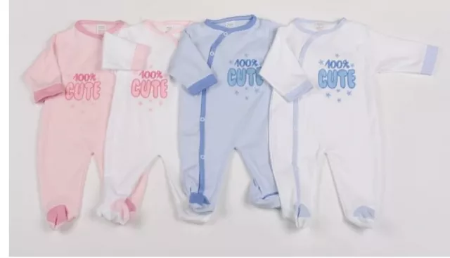 Baby Schlafanzug Baby wachsen 100 % süß Jungen Mädchen rosa blau 0-3, 3-6, 6-9 mth