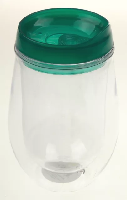 True Double Wall Traveler Wine Tumbler Clear Green Lid Stemless Acrylic Insulate