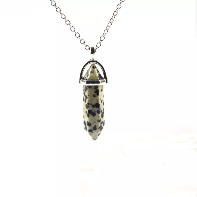 Natural Stone Hexagonal Pendant Necklace Healing Crystal Quartz Chakra Jewelry