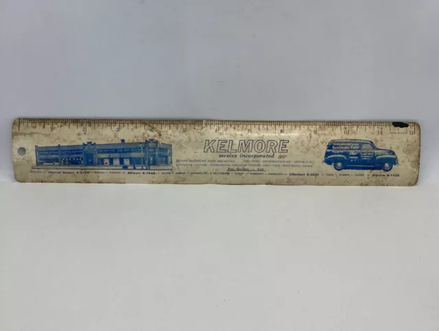 Vintage Metal Ruler Advertising 12" Long KELMORE Service In New Jersey Rare