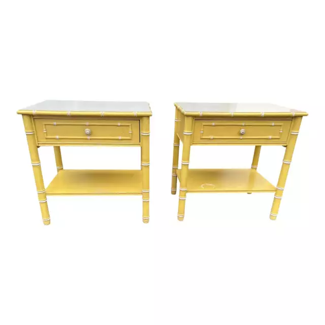 Vintage Mid 20th Century Thomasville Wood Allegro Faux Bamboo Nightstands a Pair