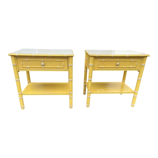 Vintage Mid 20th Century Thomasville Wood Allegro Faux Bamboo Nightstands a Pair Vintage Mid 20th Century Thomasville Wood Allegro Faux Bamboo Nightstands a Pair