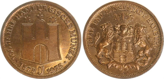 Médaille Hambourg 1975 – 100 Ans Hamburgische Coin – État Polierte Platte (PP) Avec Pochette