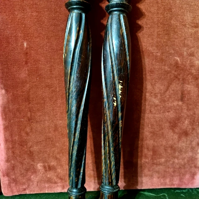 2 baluster groove wood turned Column 15"2 - Antique french architectural salvage 2