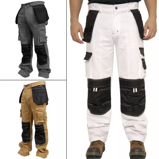 Mens Cargo Combat Work Pants Knee Pads Pockets Heavy Duty Utility Trousers