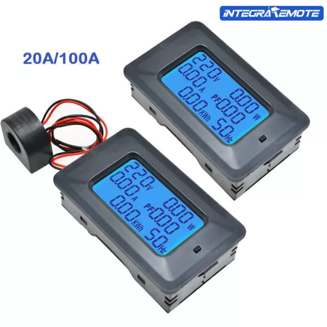 Digital LCD Panel Meter Monitor Power Energy Ammeter Voltmeter AC 220V 20A 100A-