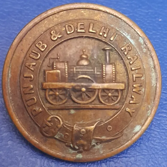 British India Punjab And Dehli Railway Button  Badge 2.7X2.7Cm
