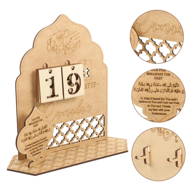 Countdown to Eid Al-Fitr Mubarak Table Sign Wooden Ramadan Calendar Hollow