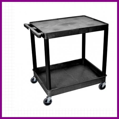 TC 24 In. W X 32 In. D Large Flat Top and Tub Bottom Shelf Utility Cart Black