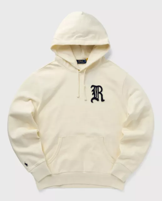 NWT Polo Ralph Lauren Cream GOTHIC “R” Appliqué PATCH Fleece Hoodie Sweatshirt