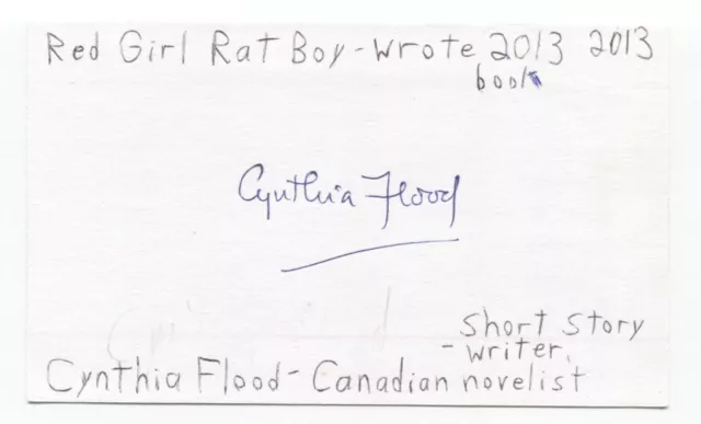 Cynthia Flood Signed 3x5 Index Card Autographed Signature Author Writer