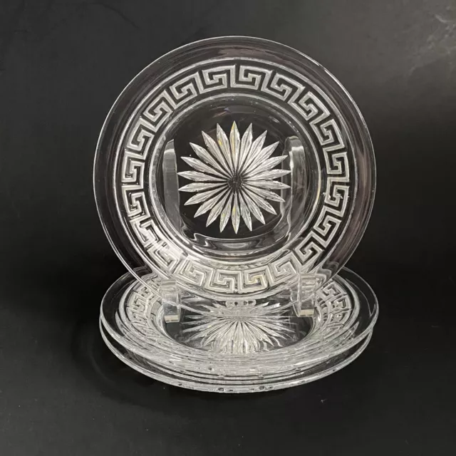 Heisey Greek Key Bread Plates 4” 3pc Clear Elegant Glass Diamond H Art Deco