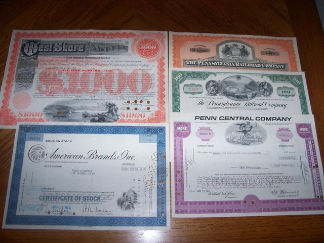 Lot of 5 Different Stock Certificates S52