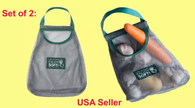 Set of 2: Reusable Hanging Storage Mesh Bag For Vegetable Garlic Potato Onion +