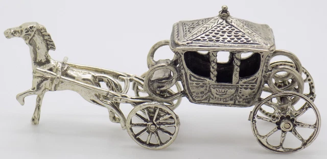 Vintage Italian Handmade Genuine Silver Royal Carriage & Horse Figurine Miniatur