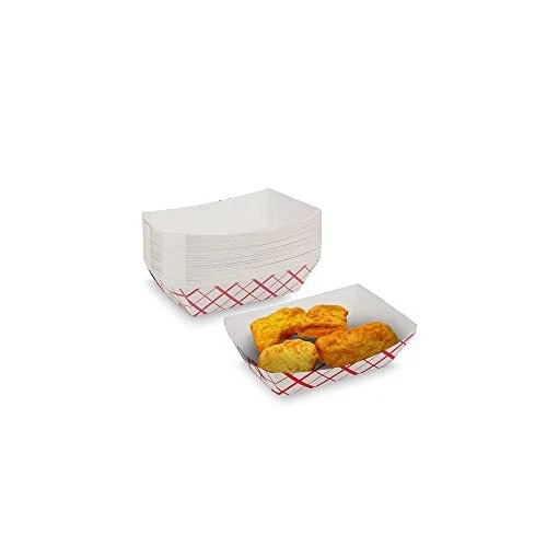 Paper Food Trays - 1/2 lb Small Disposable Plaid Classy Red and White Paper F...
