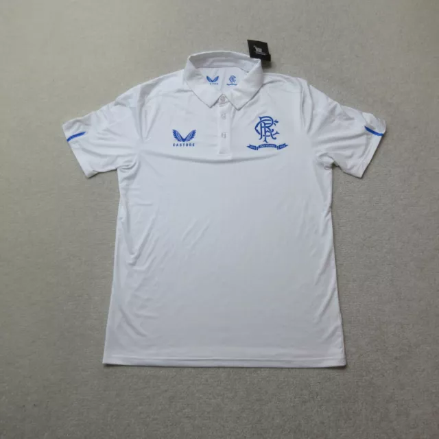 Glasgow Rangers Football Polo Shirt Mens Medium White Castore Sports Casual NWT