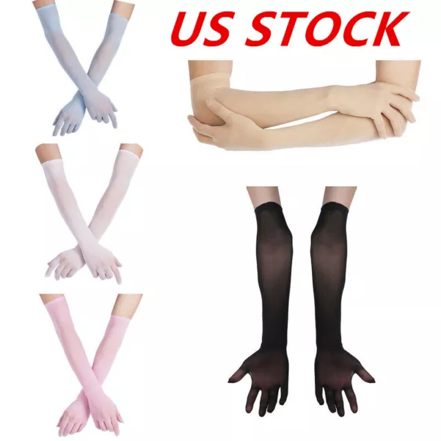 US Women's Sheer Mesh Long Gloves See Through Evening Party Mittens Performance