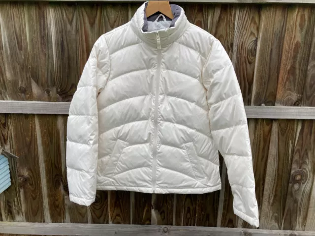 Womens Lands' End Cream Puffer Duck Down Jacket Uk 12 Medium Coat Quilted Zz