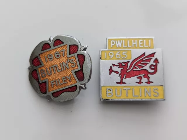 Butlins Filey & Pwllheli Vintage Enamel Pin Badges 1960's