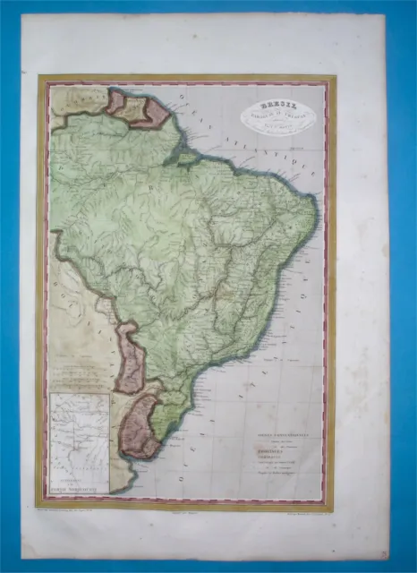 1837 Xxl Original Map Brazil Brasil Paraguay Guiana Guyana Uruguay Sao Paulo