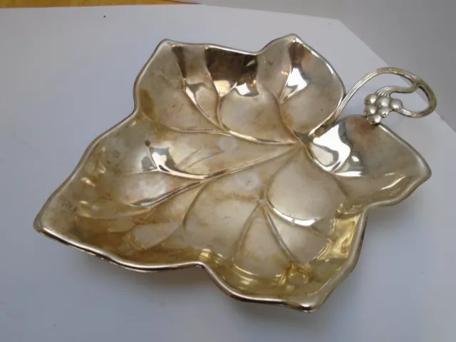 Vintage Silver-plated Grape Leaf Candy Dish Made in Hong Kong 6.5" X 6"