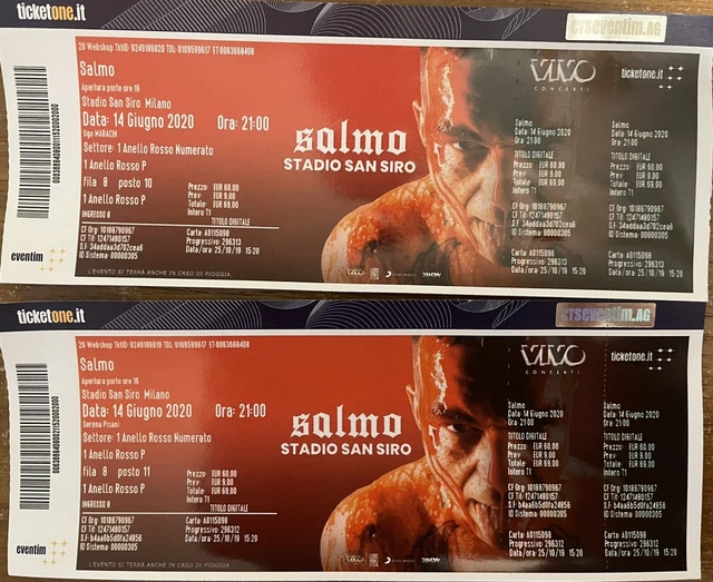 2 Biglietti Concerto Salmo 06/07/2022 Milano San Siro - Primo Anello Rosso