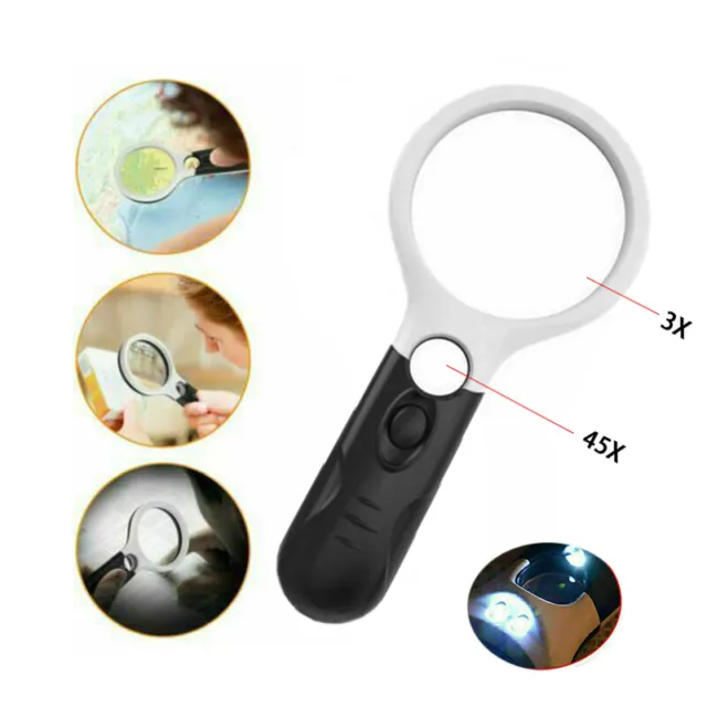 Handheld 45X Magnifier Reading Magnifying Glass Jewelry Loupe W/ 3 LED Light AU