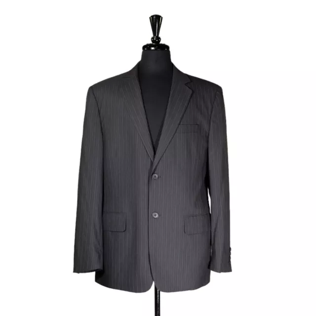 Calvin Klein Mens Blazer Gray Striped Polyester Suit Jacket Sport Coat Large 42