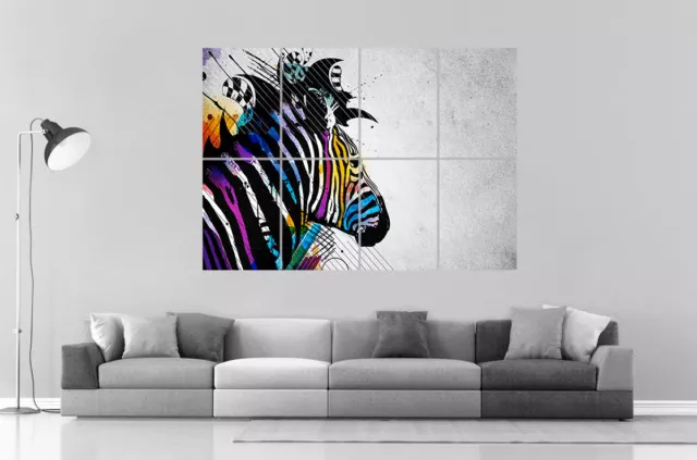 Zebra Colored Home Decorazione Wall Arte locandina Grande Formato A0 Stampa