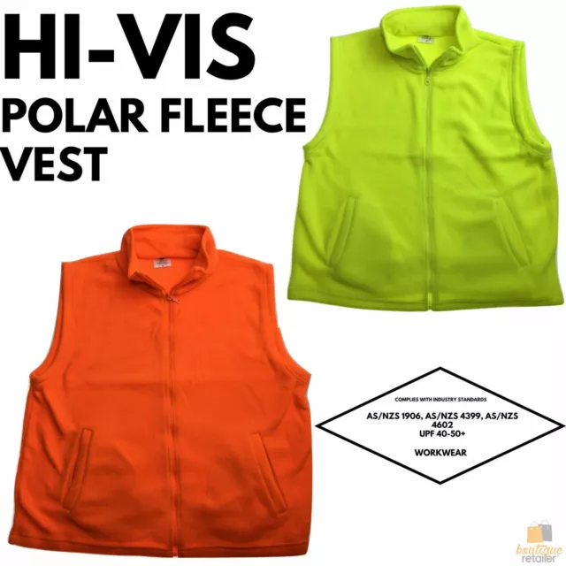 PLAIN HI VIS Polar Fleece Vest Full Zip Safety Workwear High Visibility Fleecy
