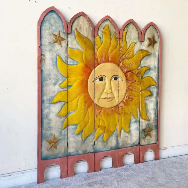 Vintage Hand Carved and Painted Sun Screen