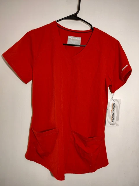 NWT Skechers Barco Crossover V Neck Scrub Top True Red Women's Small