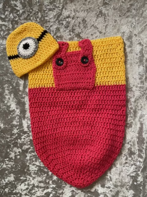 Hand Made Crochet Pink Minion Cocoon With Matching Hat Made To Order