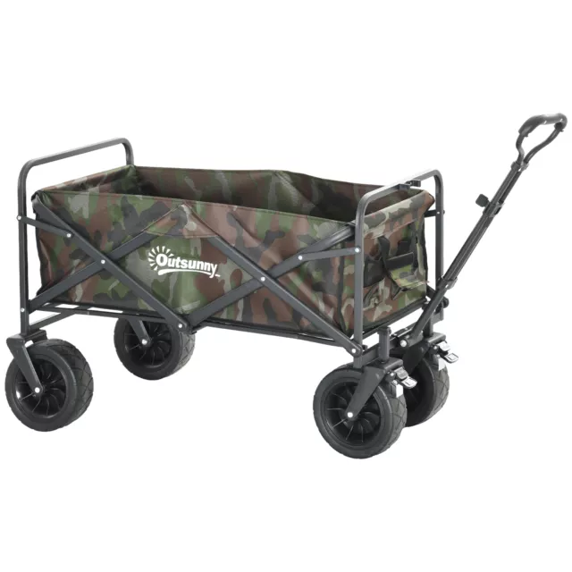 Outsunny Foldable Garden Cart, Outdoor Utility Wagon with Carry Bag, Camouflage