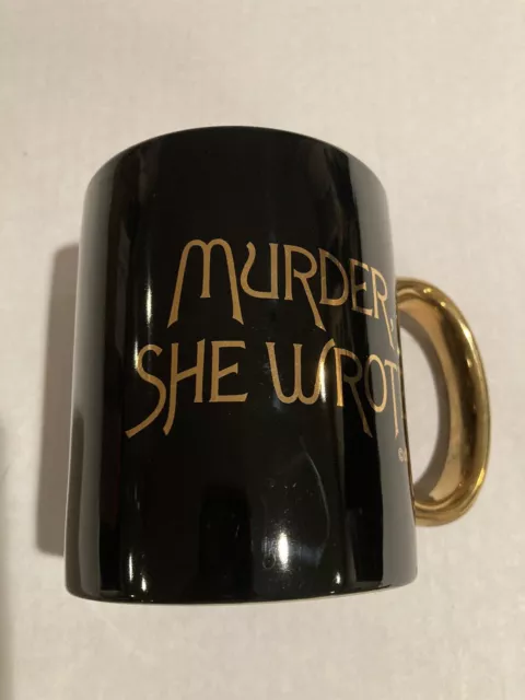 Murder She Wrote Angela Lansbury Black Gold Trim Coffee Tea Mugs TV Star Mystery