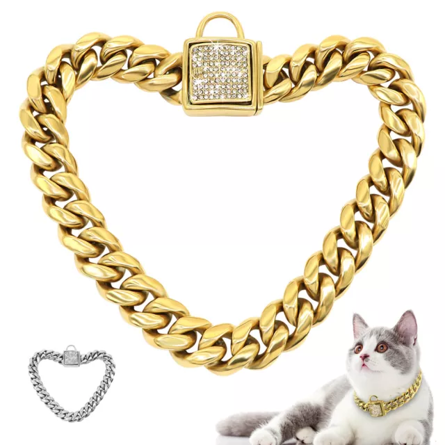 Luxury Pet Puppy Cat Choke Chain Collar for Small Dogs Show Necklace Gold Silver