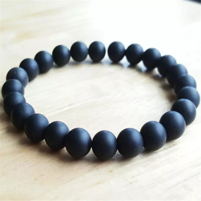 8mm Natural Matte Black Onyx Handmade Mala Bracelet Wrist Lucky Healing Chakas