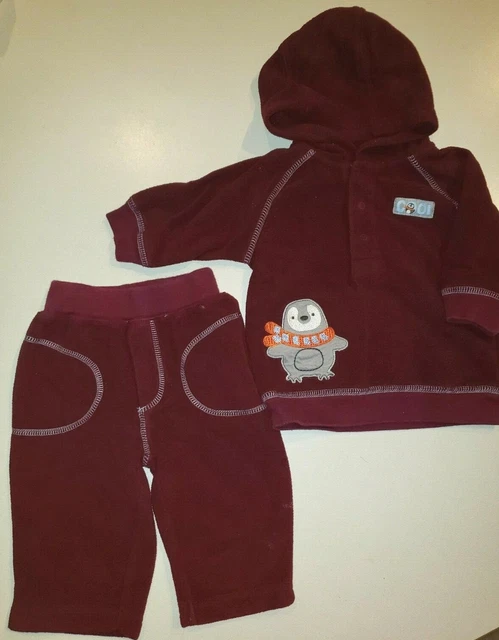 CARTERS baby boys 2 pc FLEECE SET burgundy PENGUIN size 3 months SO CUTE MOM @@