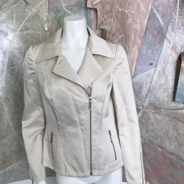 Carmen Marc Valvo Bianco Misto Seta Giacca da Donna Asimmetrico Zip Giacca TG 6