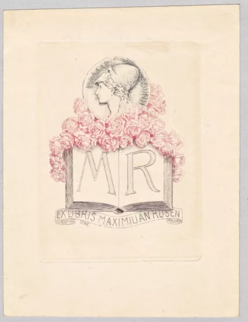 Exlibris Maximilian Roses Bookplate Ex-Libris Eewe Gravure À L'Eau-forte