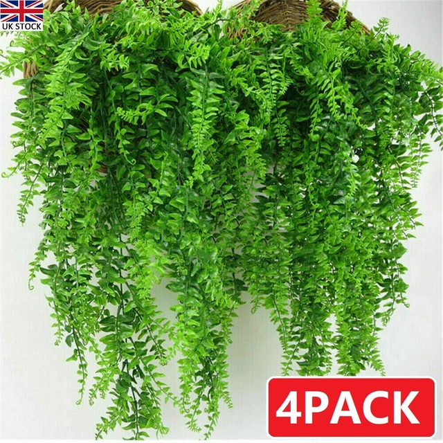4 ARTIFICIAL HANGING Plants Fake Fern Trailing Foliage Plastic Flower