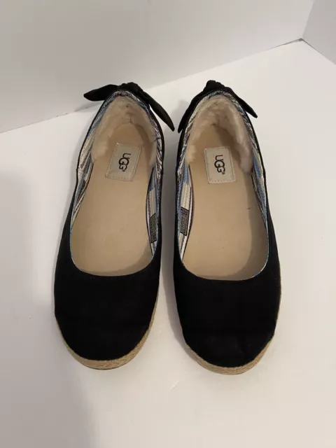 UGG Perrie Cotton Canvas Skimmer Flat Shoe Black Size 7